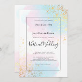 Pastel Pink Aquamarin Watercolor Gold Virtual Wedd Einladung (Vorne/Hinten)
