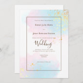 Pastel Pink Aquamarin Watercolor Goldplashes Hochz Einladung (Vorne/Hinten)