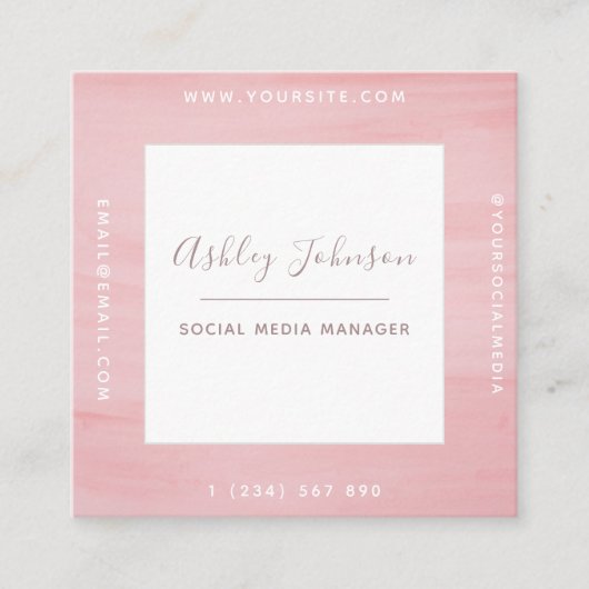 Pastel Pink Aquarellfarben Klassischer QR-Code für Quadratische Visitenkarte (Vorderseite)
