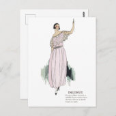 Pastel Pink Art Deco 1920s Mode Illustration Po Postkarte (Vorne/Hinten)