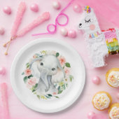 Pastel Pink Baby Elephant Floral Pappteller (Party)