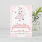 Pastel Pink Ballerina Unicorn Gold Girl Einladung (Stehend Vorderseite)