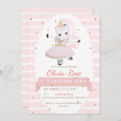 Pastel Pink Ballerina Unicorn Gold Girl Einladung (Vorne/Hinten)