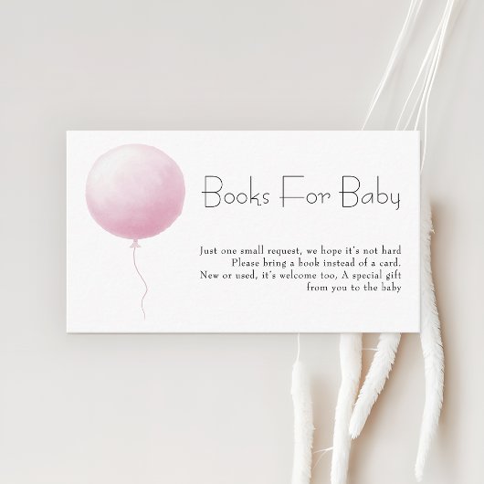 Pastel Pink Balloon Girl Baby Shower Books Request Begleitkarte