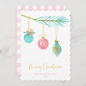 Pastel Pink Bauernhof Karo Weihnachtsschmuck Feiertagskarte (Vorne/Hinten)