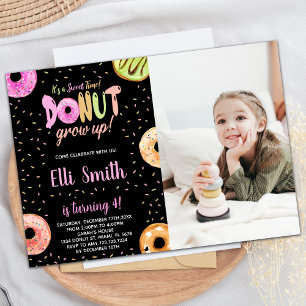 Pastel Pink Black Foto Donut Geburtstagseinladunge Einladung