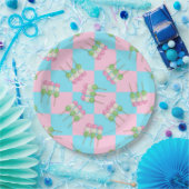 Pastel Pink Blau Karierte Dango Papierplatte Pappteller (Party)