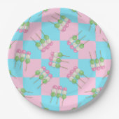 Pastel Pink Blau Karierte Dango Papierplatte Pappteller (Vorderseite)