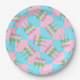 Pastel Pink Blau Karierte Dango Papierplatte Pappteller