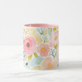 Pastel Pink Blau Wasserfarbe Floral Botanisch Tasse (Zentrum)