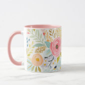 Pastel Pink Blau Wasserfarbe Floral Botanisch Tasse (Links)