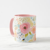 Pastel Pink Blau Wasserfarbe Floral Botanisch Tasse (Vorderseite Links)
