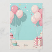 Pastel Pink Blue Balloon Girl's 2nd Birthday Party Einladung (Rückseite)