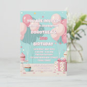 Pastel Pink Blue Balloon Girl's 2nd Birthday Party Einladung (Stehend Vorderseite)