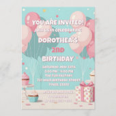 Pastel Pink Blue Balloon Girl's 2nd Birthday Party Einladung (Vorderseite)