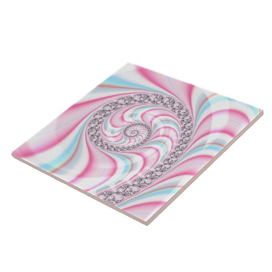 Pastel Pink Blue Candy Cane Spiral Fliese (Seite)
