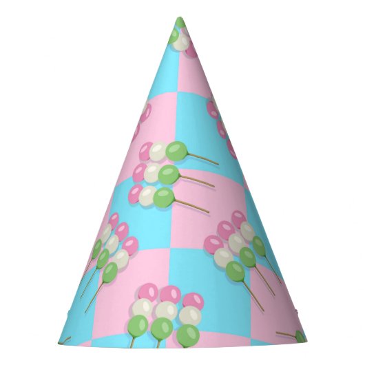 Pastel Pink Blue Checkered Dango Party Hat Partyhütchen (Vorderseite)