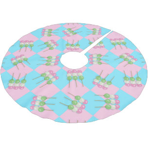 Pastel Pink Blue Checkered Dango Tree Skirt Polyester Weihnachtsbaumdecke