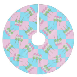 Pastel Pink Blue Checkered Dango Tree Skirt Polyester Weihnachtsbaumdecke