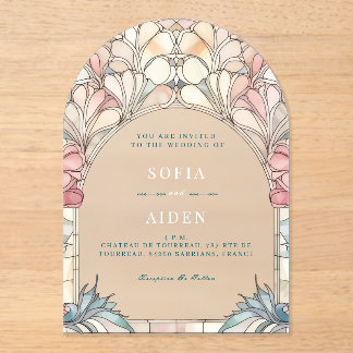 Pastel pink blue floral acrylic invitation acryleinladungen