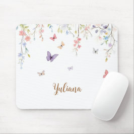 Pastel Pink Blue Floral Butterfly Watercolorマウスパッド Mousepad