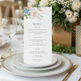 Pastel Pink & Blue Floral Spring Wedding Menu Menükarte