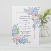 Pastel Pink Blue Floral Wedding Verlobung Einladung (Stehend Vorderseite)
