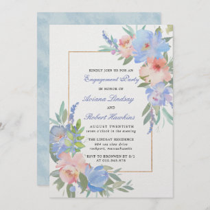 Pastel Pink Blue Floral Wedding Verlobung Einladung