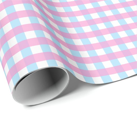 Pastel Pink Blue Gingham Kariert Geschenkpapier (Rolleneckpunkt)