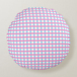 Pastel Pink Blue Gingham Kariert Rundes Kissen