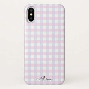 Pastel Pink Blue Gingham Personalisiert Phone Case