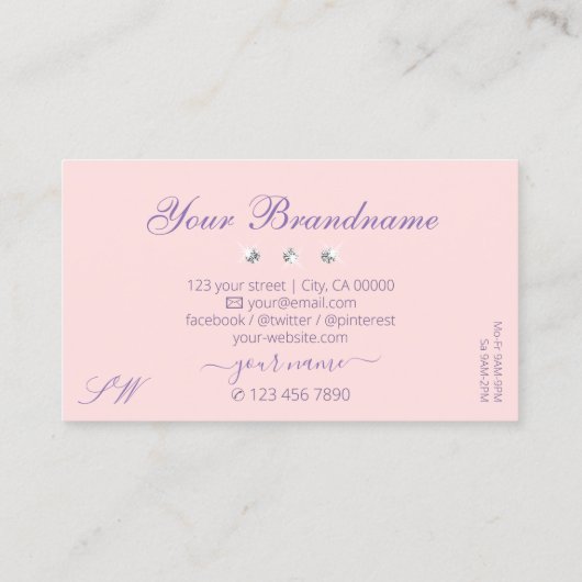 Pastel Pink Blue Ombre Sparkling Diamonds Monogram Visitenkarte (Rückseite)
