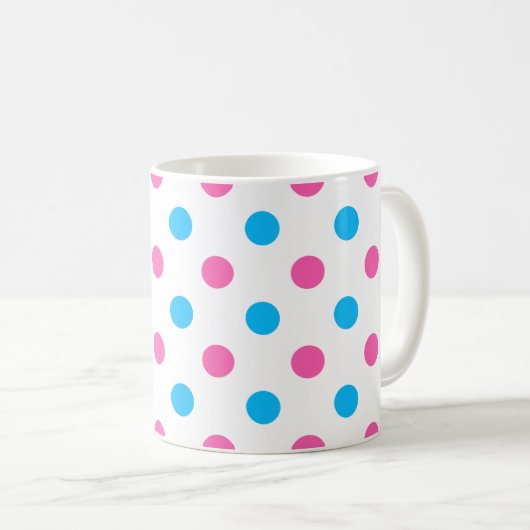 Pastel Pink Blue Polka Dot Pattern Kaffeetasse (VorderseiteRechts)