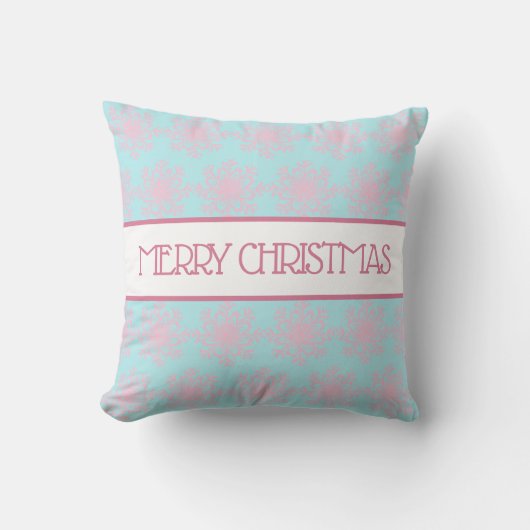 Pastel Pink Blue Snowflakes Frohe Weihnachten Kissen (Vorderseite)