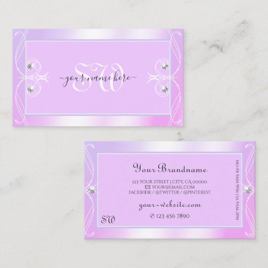 Pastel Pink Blue Sparkle Diamonds Initialen Verzie Visitenkarte (Vorne/Hinten)