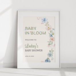 Pastel Pink Blue Spring Baby in Bloom Baby Dusche Poster