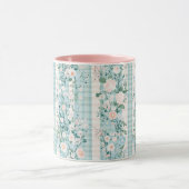 Pastel Pink Blue Watercolor Florals Gingham Tasse (Zentrum)