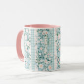 Pastel Pink Blue Watercolor Florals Gingham Tasse (Vorderseite Links)