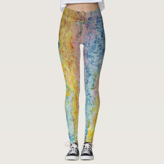 Pastel Pink Blue Yellow Textured Modern Abstract Leggings