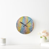 Pastel Pink Blue Yellow Textured Modern Abstract Runde Wanduhr (Zuhause)