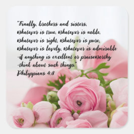 Pastel Pink Blume Bibel Verse Quadratischer Aufkleber