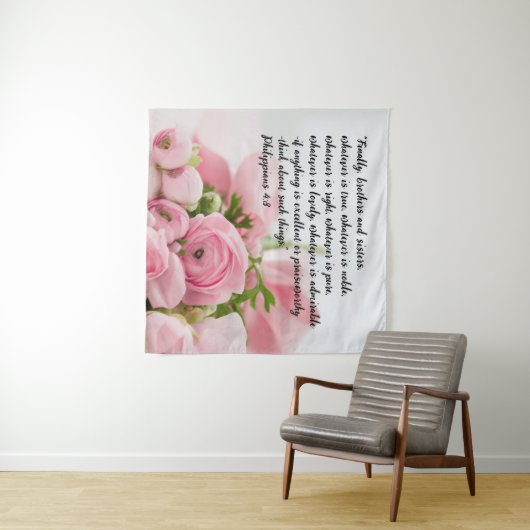 Pastel Pink Blume Bibel Verse Wandteppich (Beispiel (Horizontal))