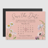 Pastel Pink Blume Hochzeitskalender Save the Date Magnetkarte (Vorne/Hinten)