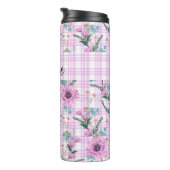 PASTEL PINK BLUME MIT KARIERTEN PATTERN THERMOSBECHER (Nach rechts gedreht)