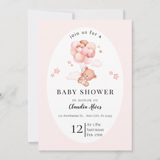 Pastel Pink Blumendusche Einladung (Vorderseite)