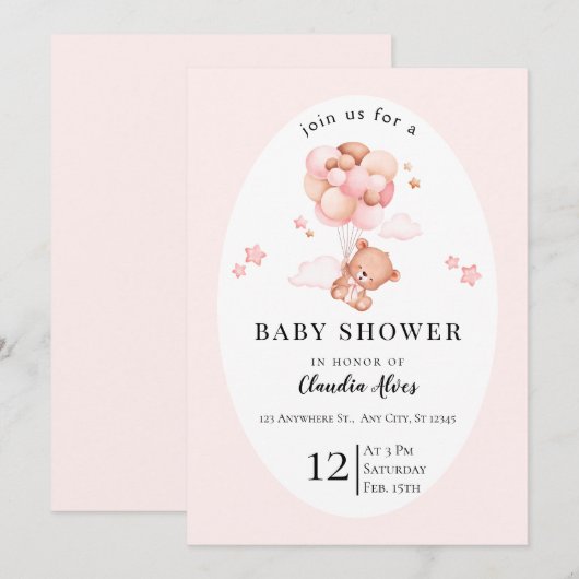 Pastel Pink Blumendusche Einladung (Vorne/Hinten)