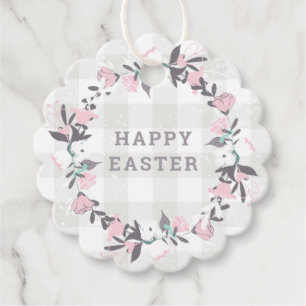 Pastel Pink Blumenreath Happy Oaster Geschenkanhänger