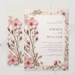 Pastel Pink Blush Boho Wildblumen Hochzeit Einladung