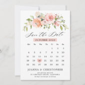 Pastel Pink Blush Rose Bläserner Botanischer Kalen Save The Date (Vorderseite)