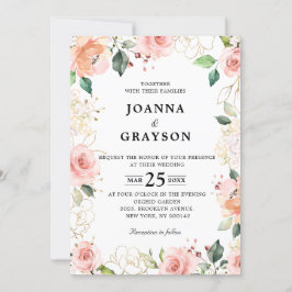 Pastel Pink Blush Rose Botanische Hochzeit mit flo Einladung